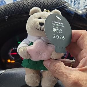 Starbucks Bearista 2026 Keychain Plush Bear - Green Dress, Pink Star